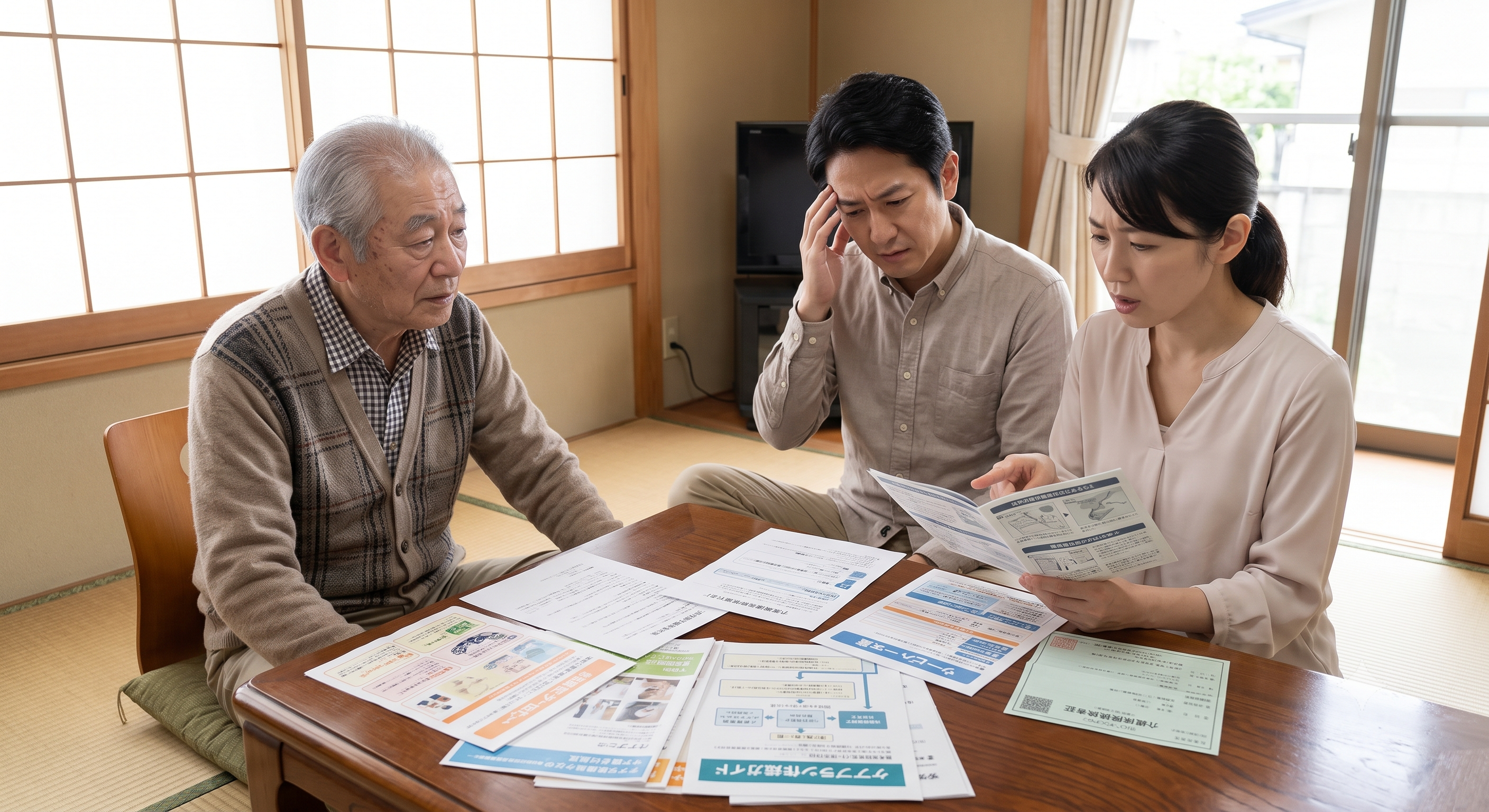 資料を前に悩むご家族