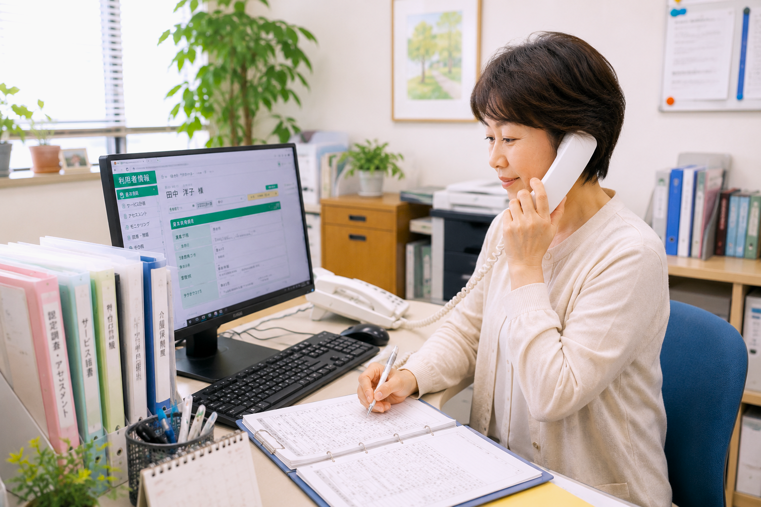 ケアマネジャーがご利用者さまの相談を受ける様子