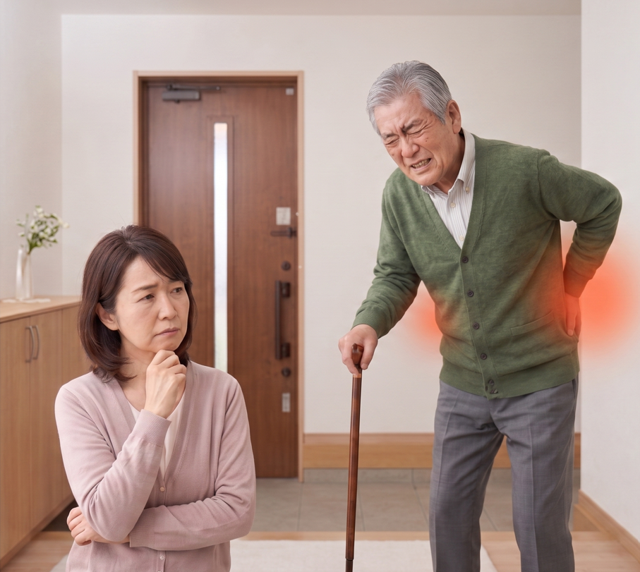 腰の痛みに悩むご高齢の方とご家族
